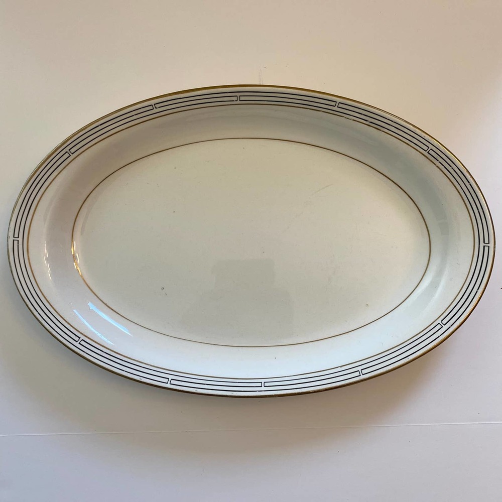 Homer Laughlin Empress Platter Black‎ & Gold Lines - 16 7 H